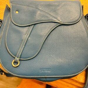 SUSU modern blue leather handbag